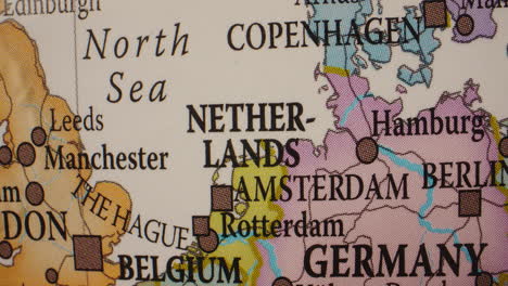 close-up of a map showing western europe