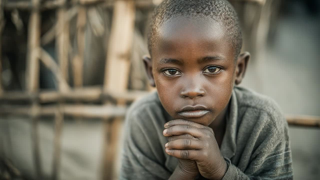 Child with thoughtful expression in rural setting during daytime