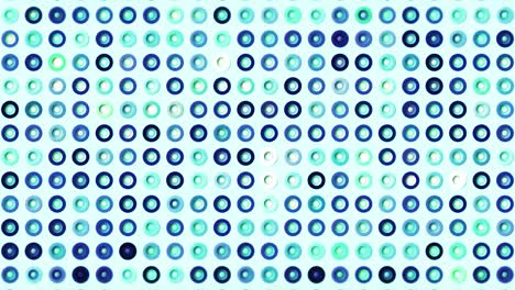 Abstract visualization of audio and video equalizer. Motion. Shimmering colorful rows of small silhouettes of rings.
