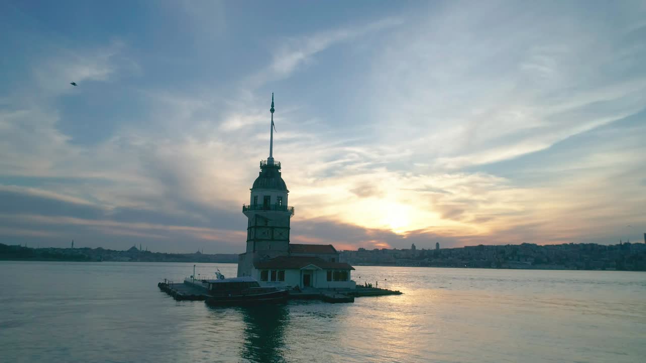 estambul kiz kulesi, imágenes aéreas de la torre virgen