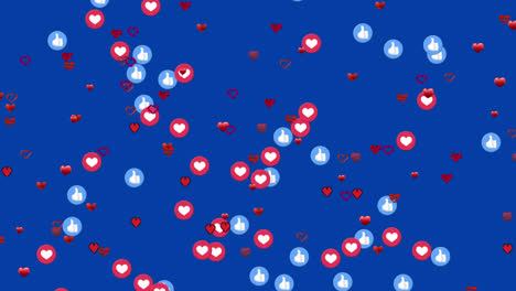 Animación-De-Iconos-De-Medios-Y-Corazones-Sobre-Fondo-Azul