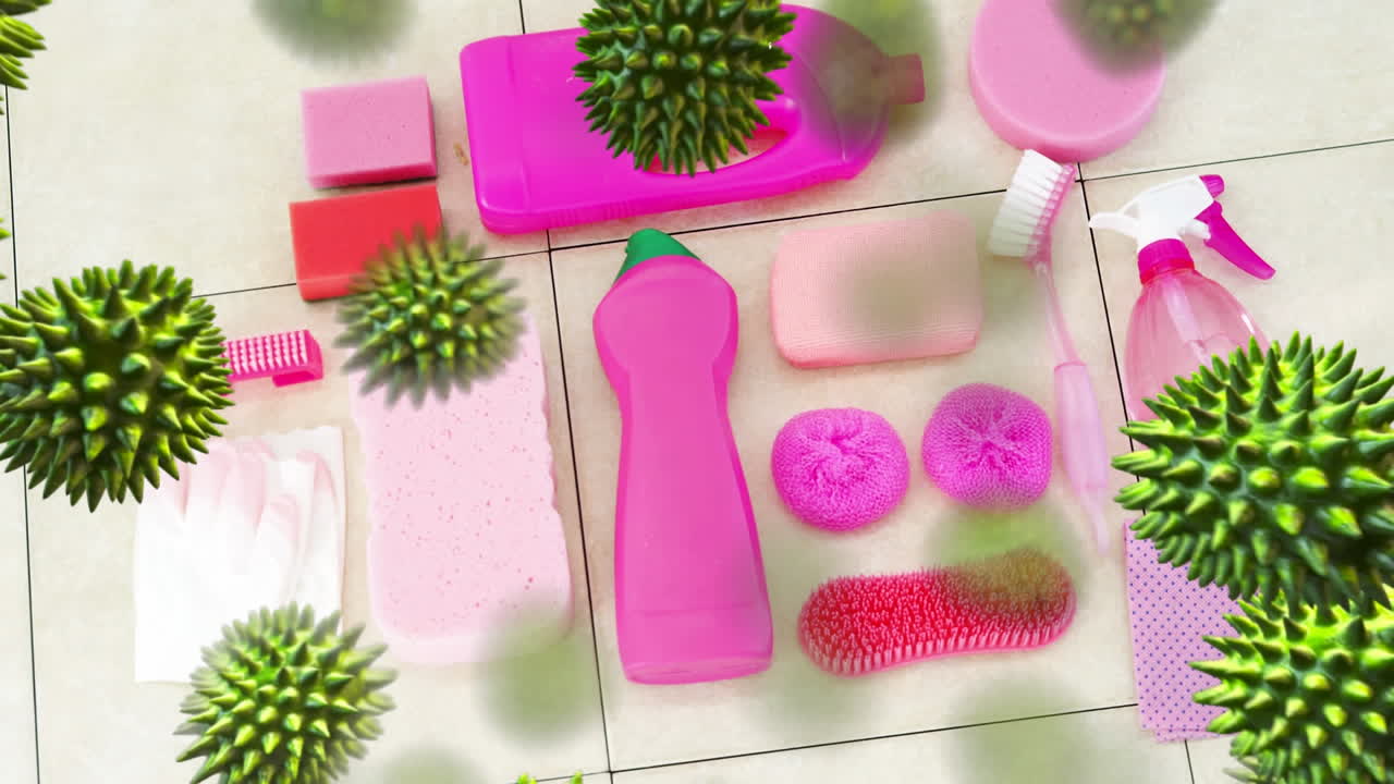 células de covid-19 que se mueven contra múltiples equipos de limpieza