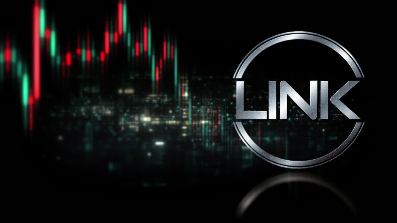 Futuristic digital background highlighting advanced cryptocurrency and encryption technology, featuring blockchain networks and secure cryptographic systems : LINK