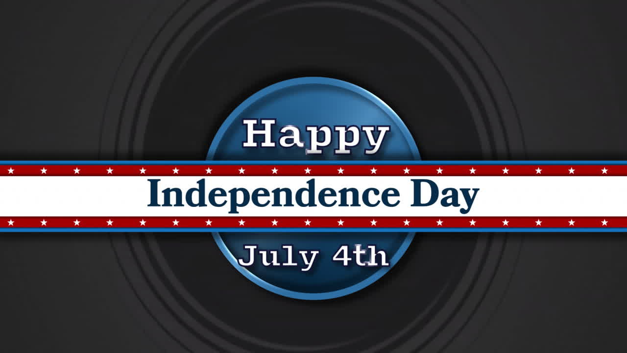 animación del texto del feliz día de la independencia con los colores de la bandera de los estados unidos sobre fondo negro