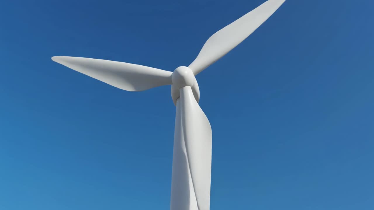 White Wind Turbine Blades Spinning Against a Clear Blue Sky