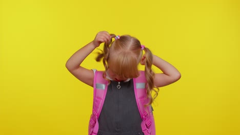 trendy school girl having fun dancing and moving to rhythm, dabbing raising hands, dubdance gesture