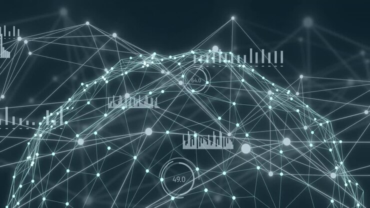 Animation of statistics, globe with network of connections