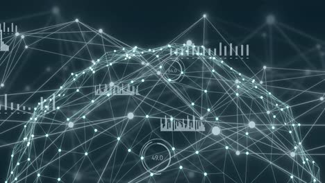 Animation-of-statistics,-globe-with-network-of-connections