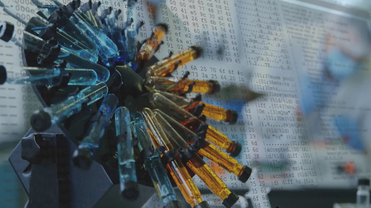 animación del procesamiento de datos en tubos de ensayo en laboratorio
