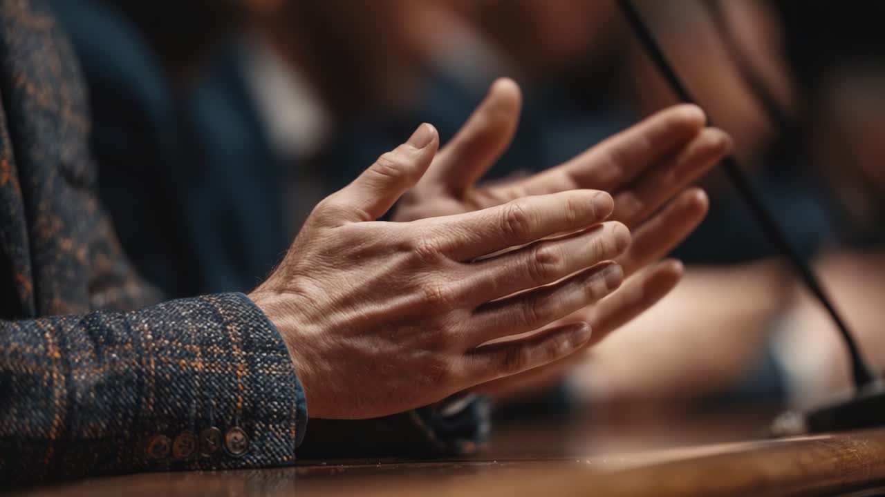 A Close-Up of Hands Engaged in Applause, Highlighting the Expression of Appreciation and Celebration in a Formal Setting with a Focus on Soft Textures and Subtle Details