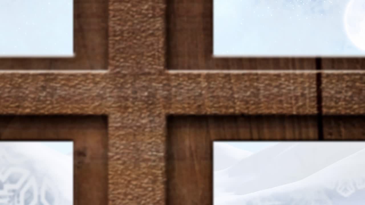 산타클로스가  ⁇ 매를 타고 렌더와 함께 창문을 통해 보이는 애니메이션