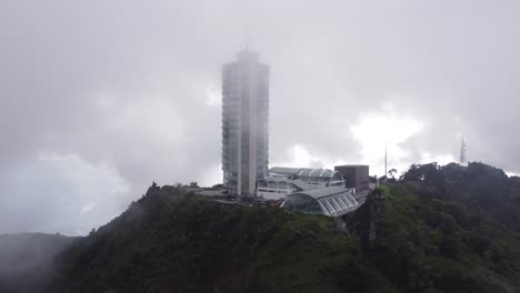 Overflight-orbits-around-Hotel-Humboldt-in-El-Avila,-Caracas