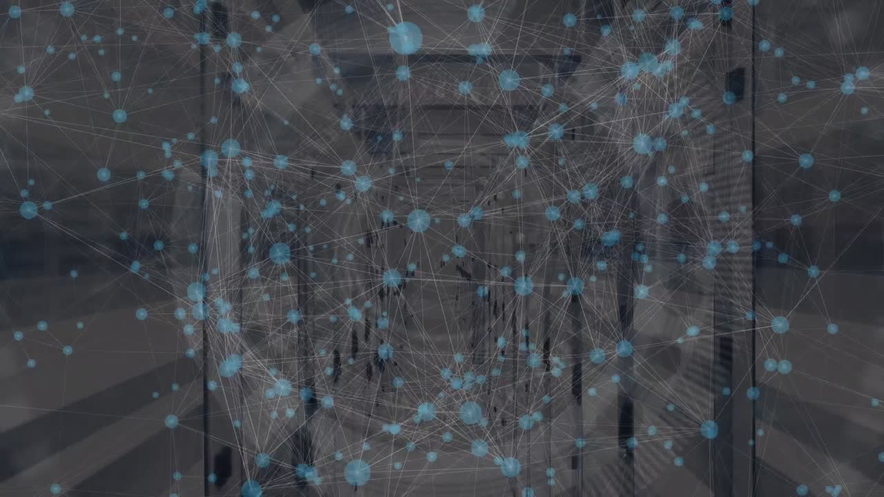 animación de la red de conexiones y círculos sobre servidores