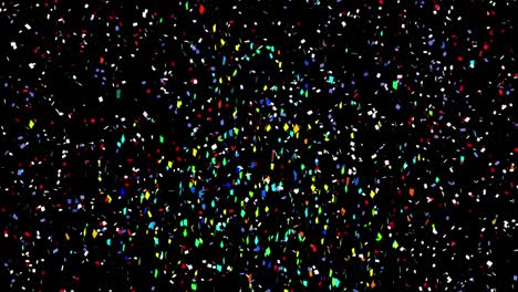 animation of falling colourful confetti over black background