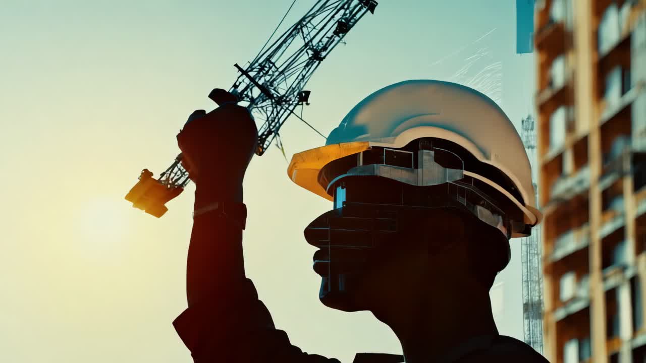 Construction Worker Silhouette with Building Overlay