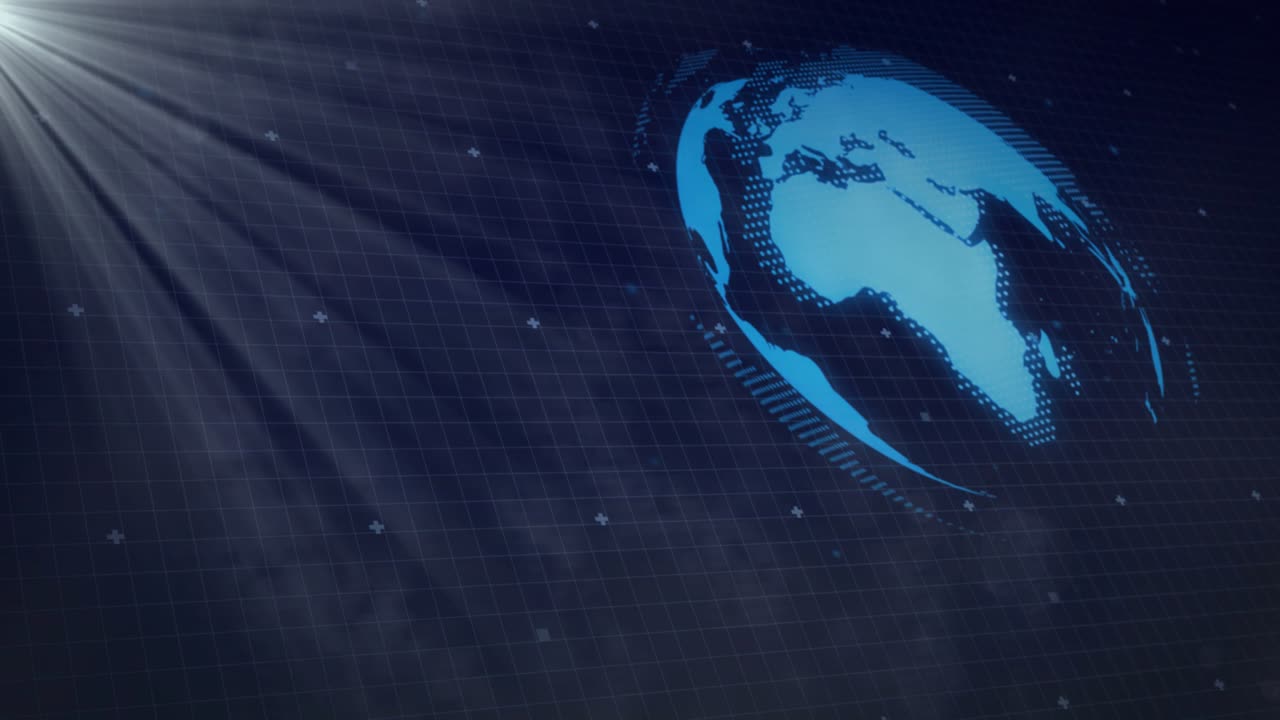 Light sweeping starting icon animating Wi?Fi music phone linking lines, globe shifting showing net