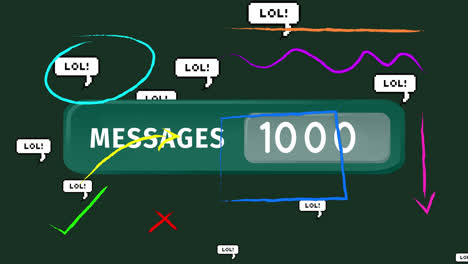 multiple speech with lol text and abstract colorful shapes against increasing messages