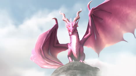 pink dragon perched on a rocky outcrop
