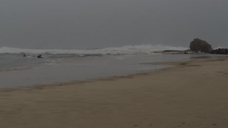 stormy ocean waves at duranbah beach during cyclone alfred in australia - wide shot