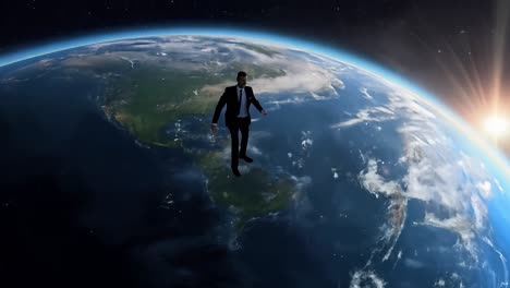 man walking on earth in space