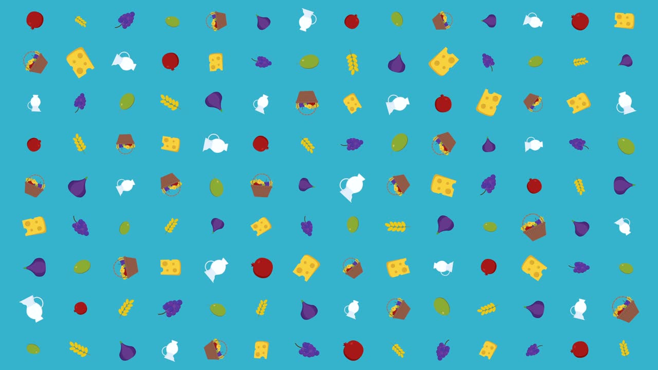 shavuot 휴가 평면 디자인 전통적인 기호와 함께 애니메이션 배경