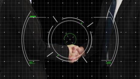 Animation of scope scanning over businessman handshake