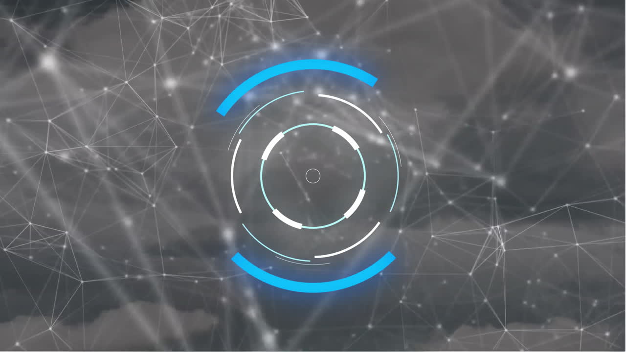 animación de escaneo de alcance a través de la red de conexiones en fondo oscuro