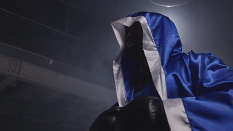 boxer training in a dark gym