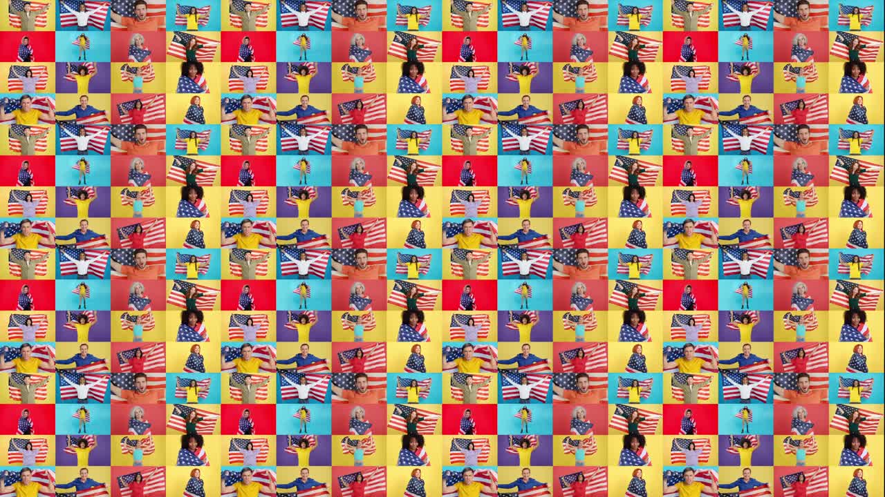 Collage of people holding American flags