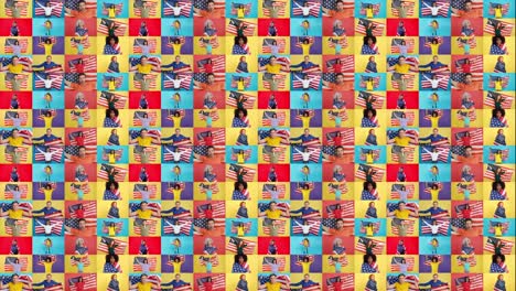 collage of people holding american flags