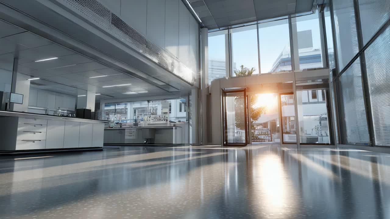 A Brightly Lit Modern Laboratory Space with Large Windows Allowing Natural Light to Flood the Room, Showcasing Sleek Design and a Clean Aesthetic Ideal for Innovative Scientific Research and Experiments