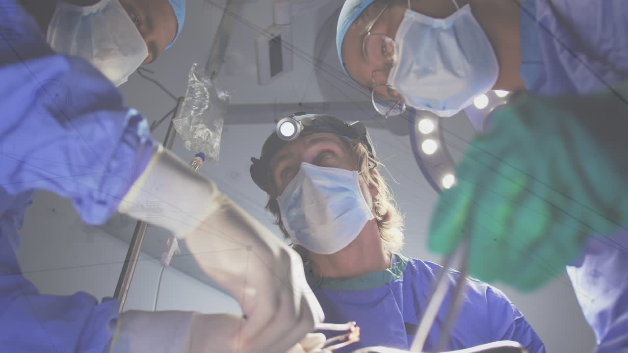 animación de la red de conexiones sobre los cirujanos en el quirófano