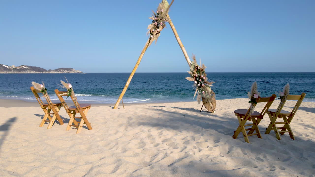 Drone view passing in a trinagle for a wedding celebration