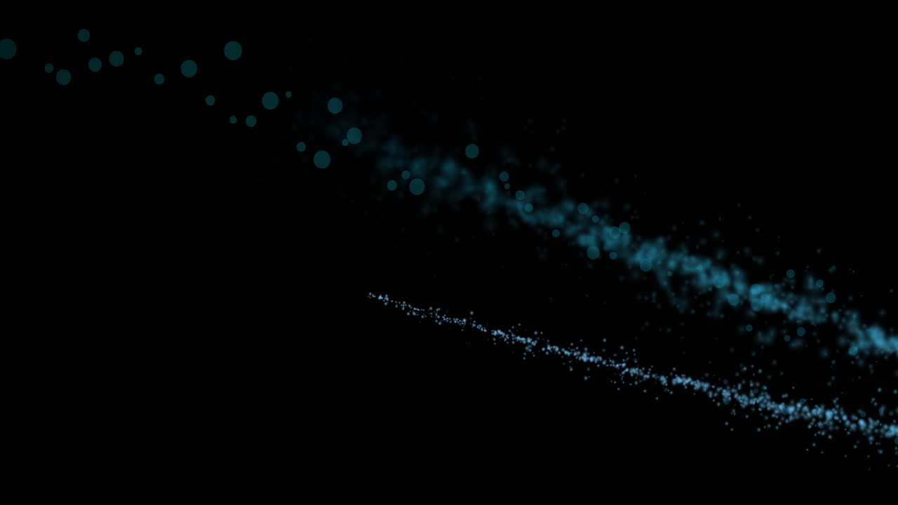 Animation of glowing blue light trial with copy space on black background