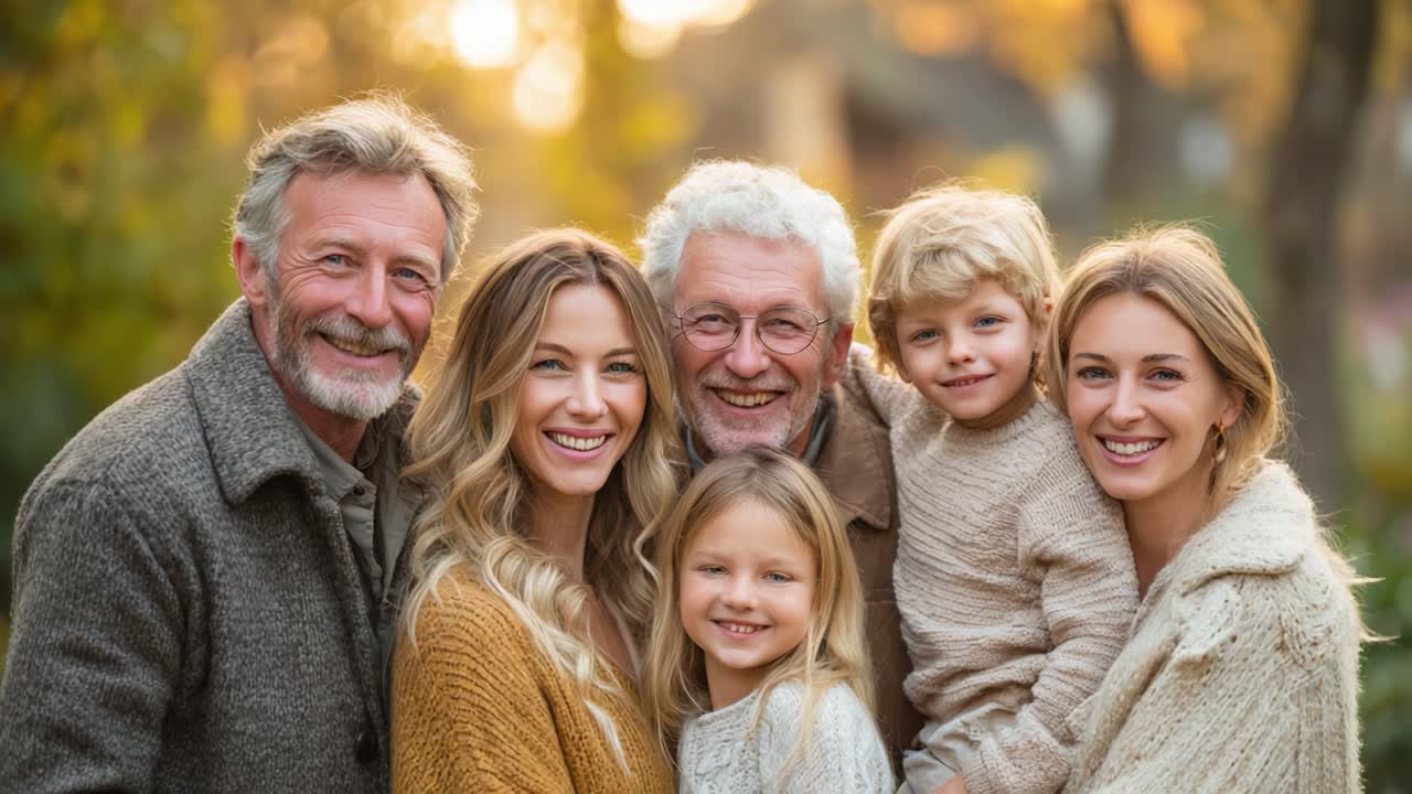A Cherished Family Gathering: Celebrating Togetherness in Nature's Embrace During Autumn with Smiles and Warmth Evident in Every Moment