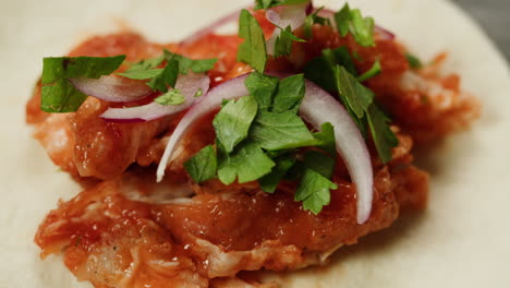 tacos with beef and spicy sauce