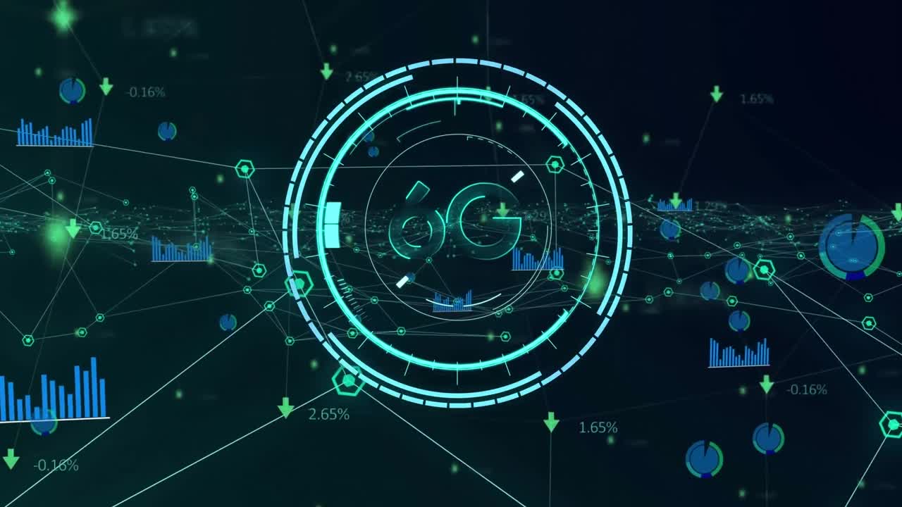 어두운 배경 위의 데이터 처리 및 연결 네트워크의 애니메이션