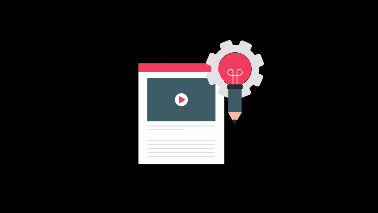 Animated Web Page with Video Player, Idea Lightbulb, and Gear Icon
