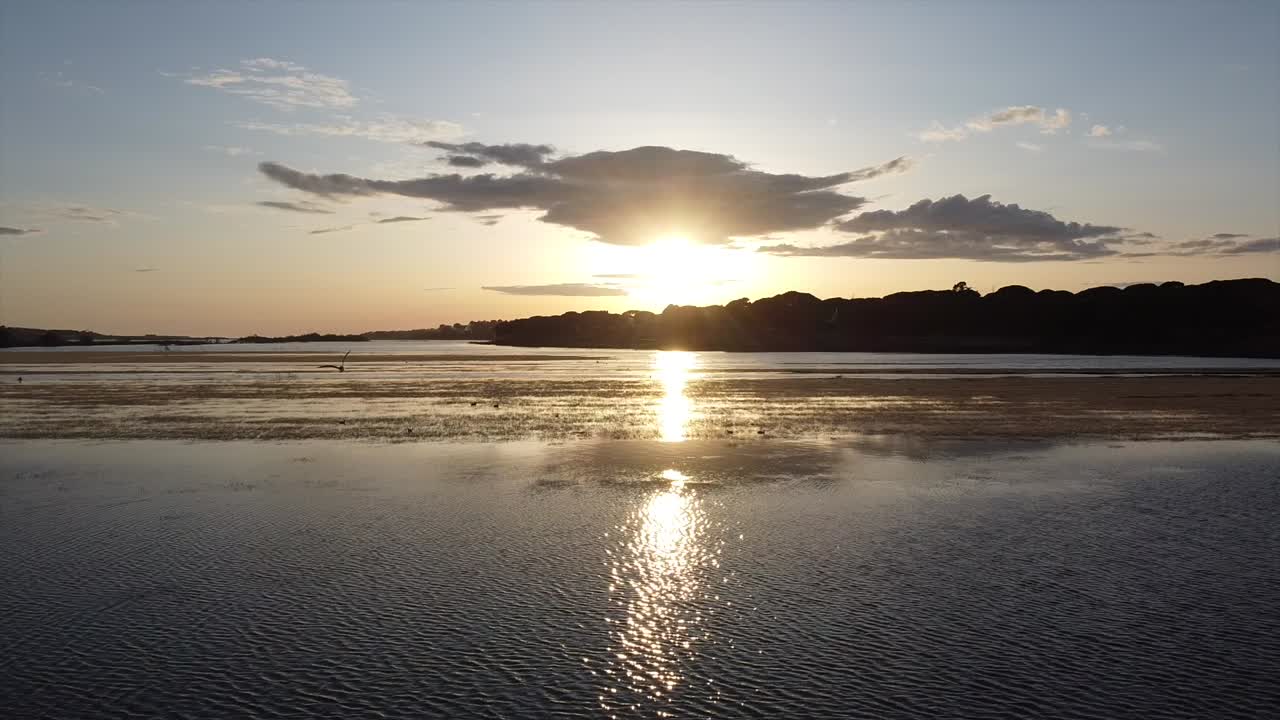 Dusk drone shot in melides lagoon