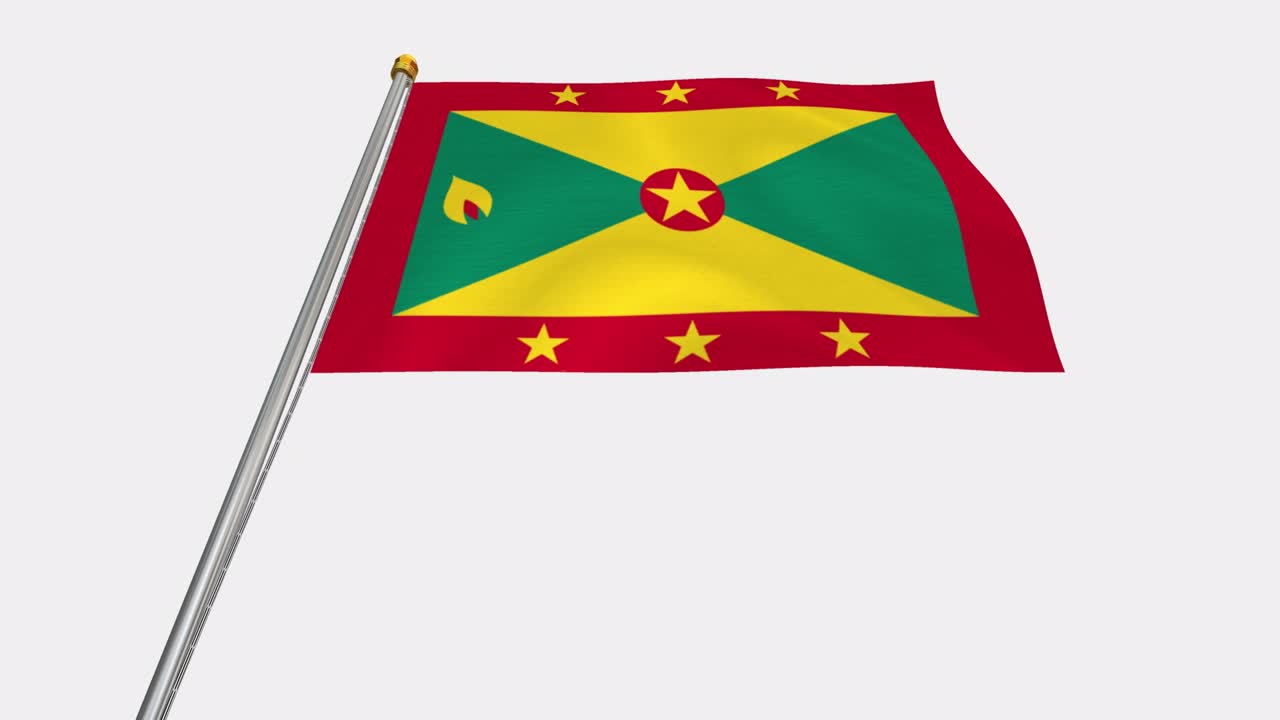 vídeo en bucle de la bandera de granada revoloteando en el viento, vídeo en cámara lenta de 4k, con canal alfa