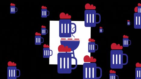Animation-of-beer-glasses-in-red-and-blue-colours-of-flag-of-united-states-of-america