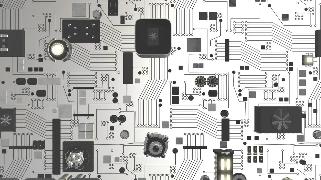 concepto de hardware con placa de circuito futurista blanca