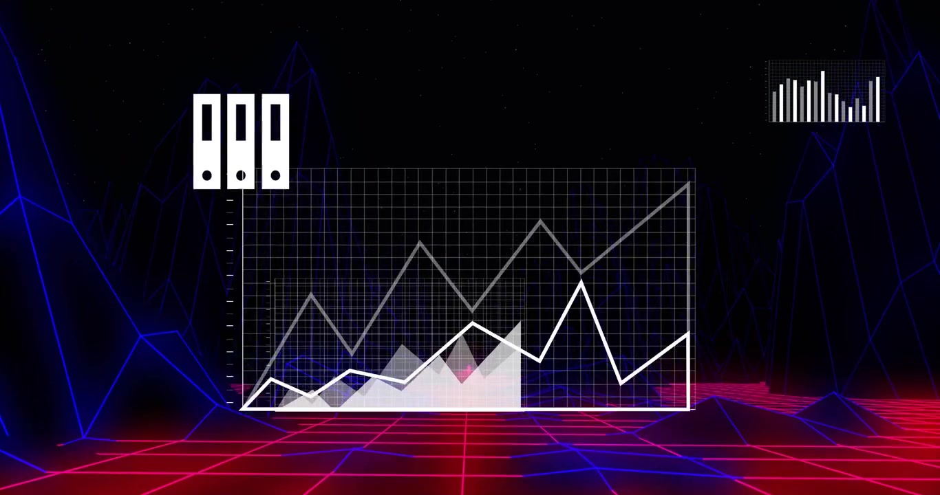 Glowing horizon starting scene, white tech icons rising, visualizing device-to-cloud data and gears