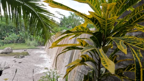 the view at a waterfall whose water is cloudy because it carries mud and volcanic ash, is the path of cold lava flows