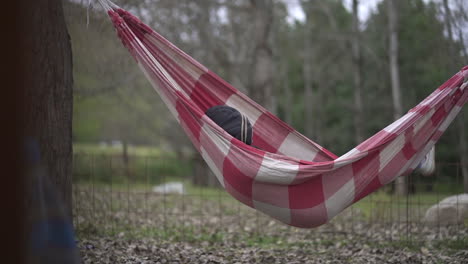 Una-Persona-Con-Capucha-Descansando-Pacíficamente-En-Una-Hamaca-En-Medio-De-Un-Bosque