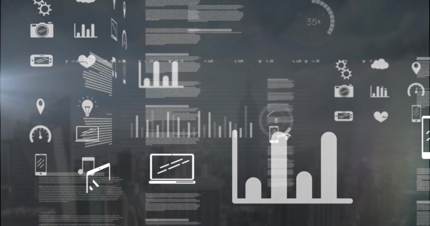 Animation of data processing over cityscape