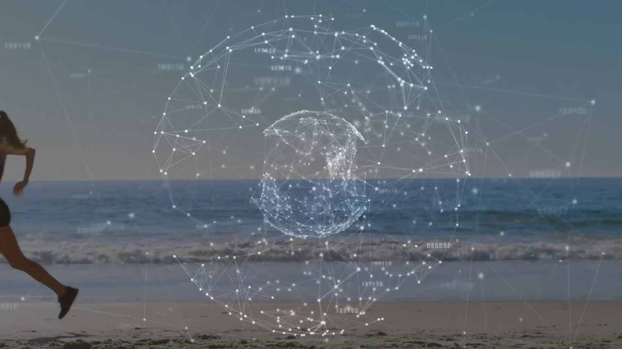 바 ⁇ 가에서 달리는 백인 여성에 대한 전 세계와의 연결 네트워크의 애니메이션