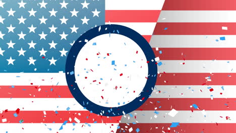 animation of confetti over circle and flag of united states of america