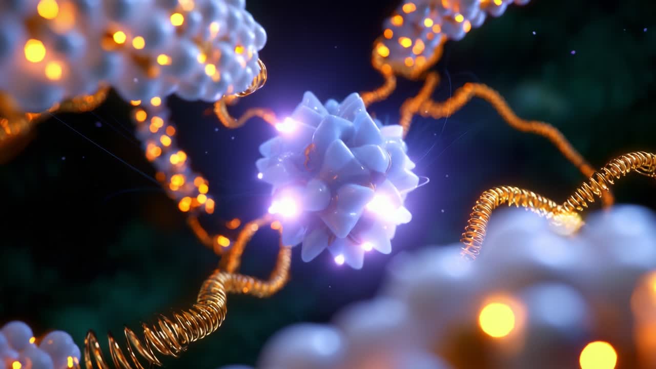 A Detailed Glimpse into Molecular Interactions Featuring Vibrant Biochemical Structures and Energy Signatures, Showcasing the Beauty of Cellular Mechanics and Dynamic Processes at a Microscopic Level