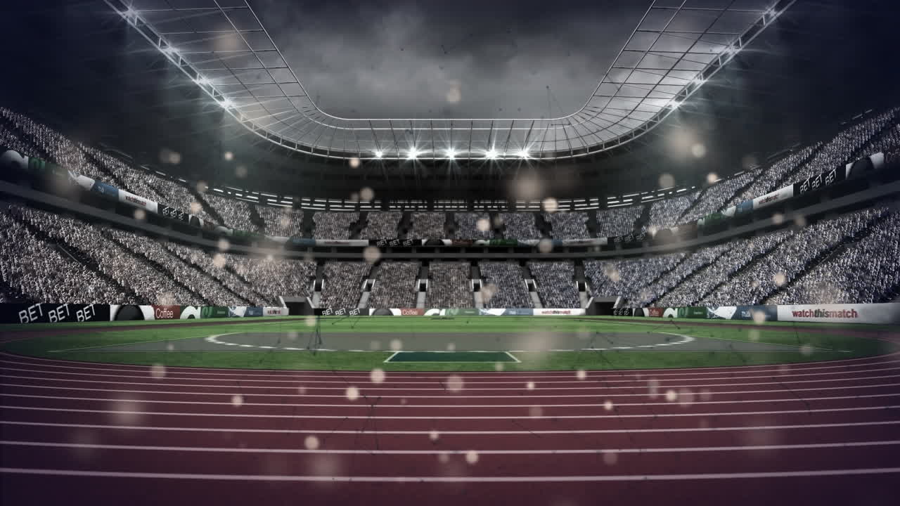 animación de luces parpadeando sobre el estadio por la noche